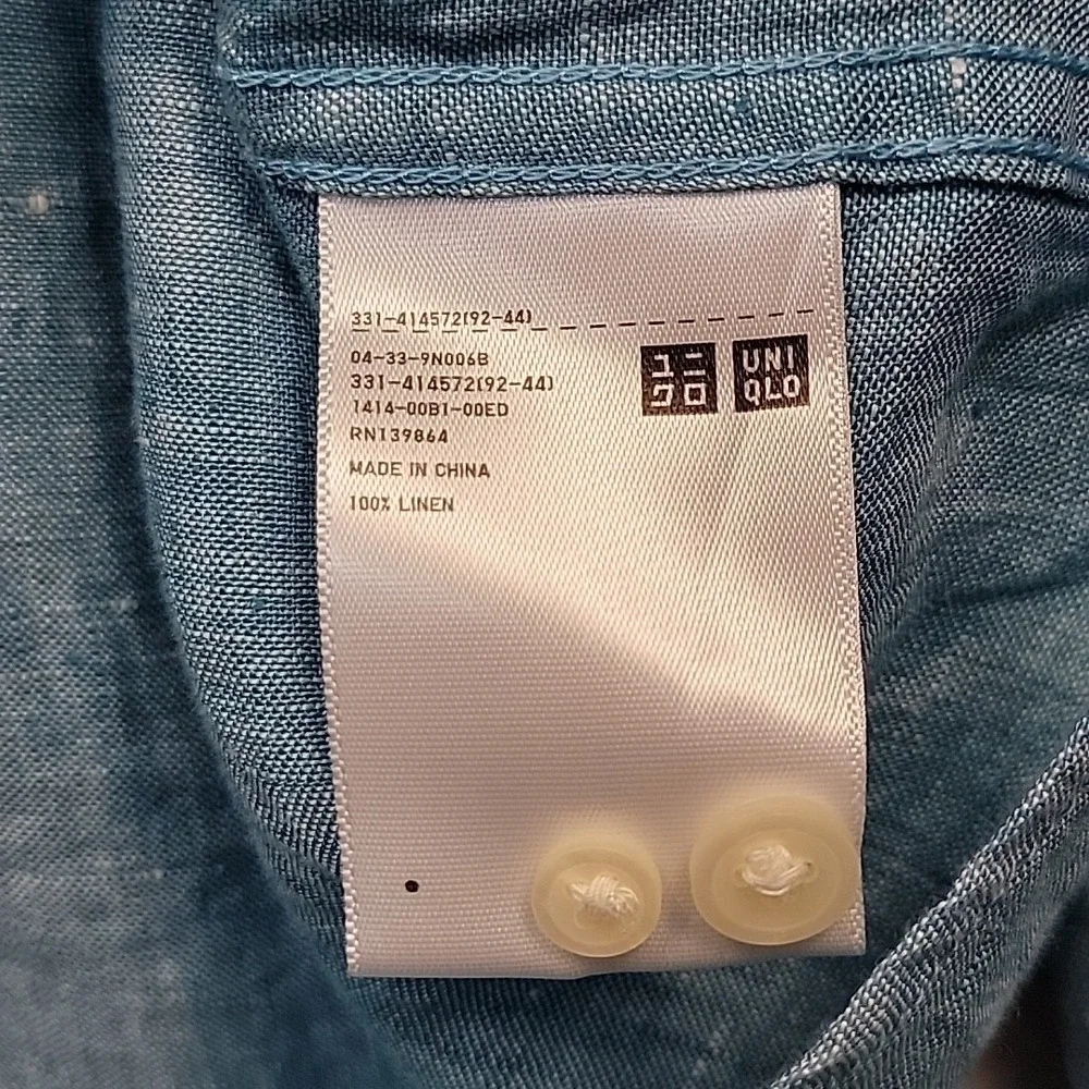 UNIQLO‎ Light Blue 100% Linen Long Sleeve Button Up Shirt Men's Size XL